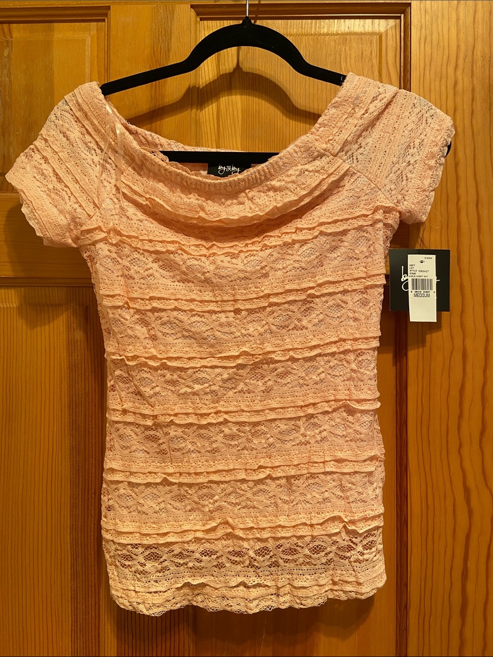 by & by Peach Lace Off-Shoulder Lace Top